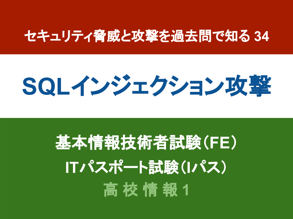 セキュリティ脅威と攻撃を過去問で知る (34) SQLインジェクション攻撃 <対面>電気通信大学プログラミング教室/<オンライン>uecプログラミング教室 セキュリティ脅威と攻撃を過去問で知る (34) SQLインジェクション攻撃 <対面>電気通信大学プログラミング教室/<オンライン>uecプログラミング教室